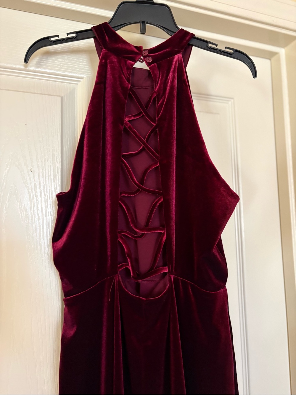 Velvet Sleeveless Midi Halter Dress in Deep Burgundy (Wore Once)